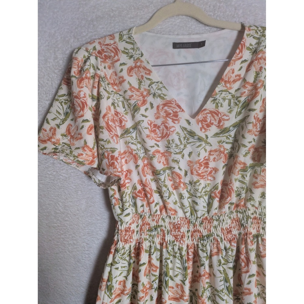 Mikarose Maxi Dress Women's Small White Orange Floral Tiered Smocked Flutter - Picture 2 of 9